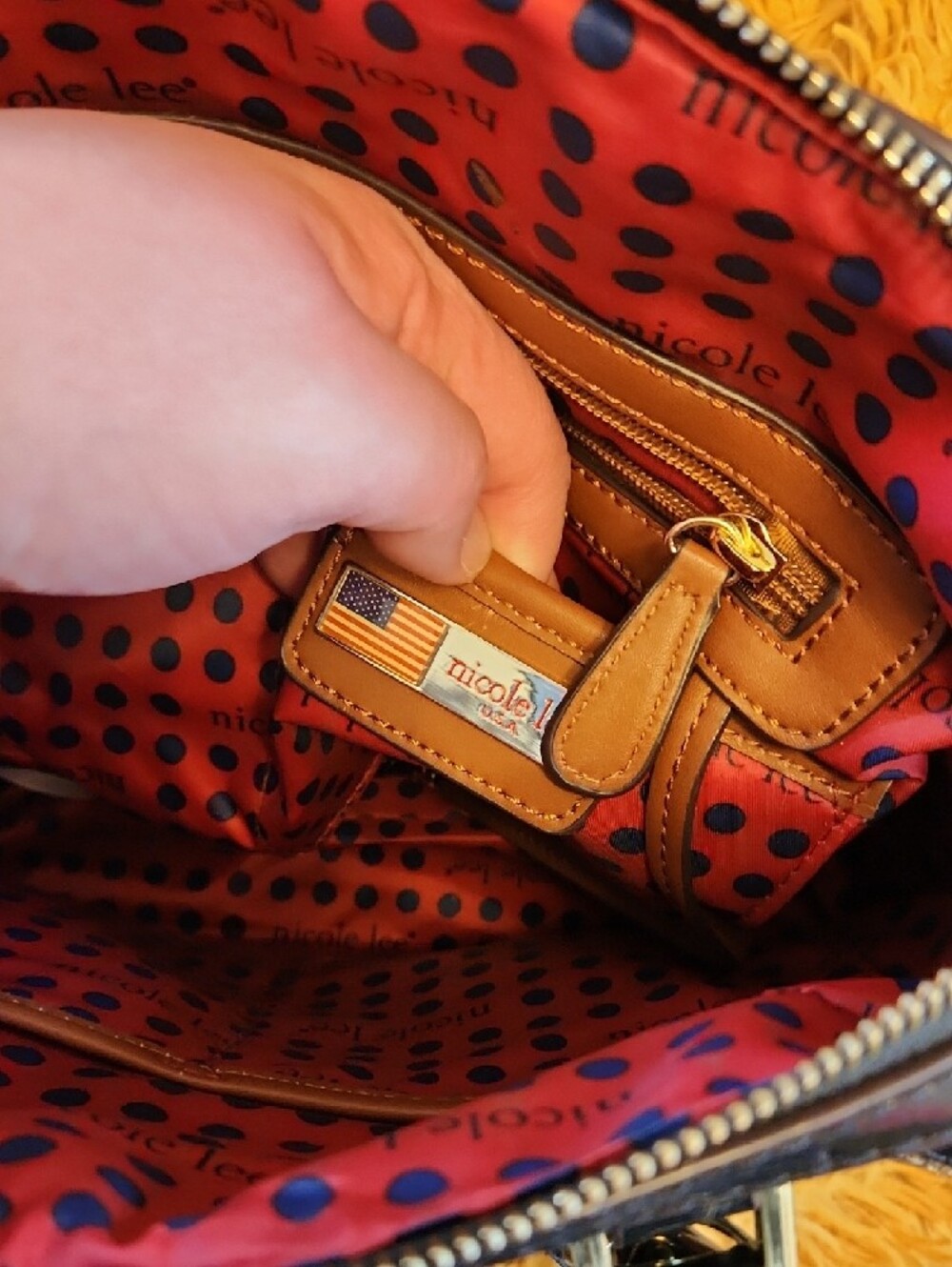 Nicole Lee White Tan Black Multi-Panel Embellished Satchel FINAL PRICE - Picture 9 of 15